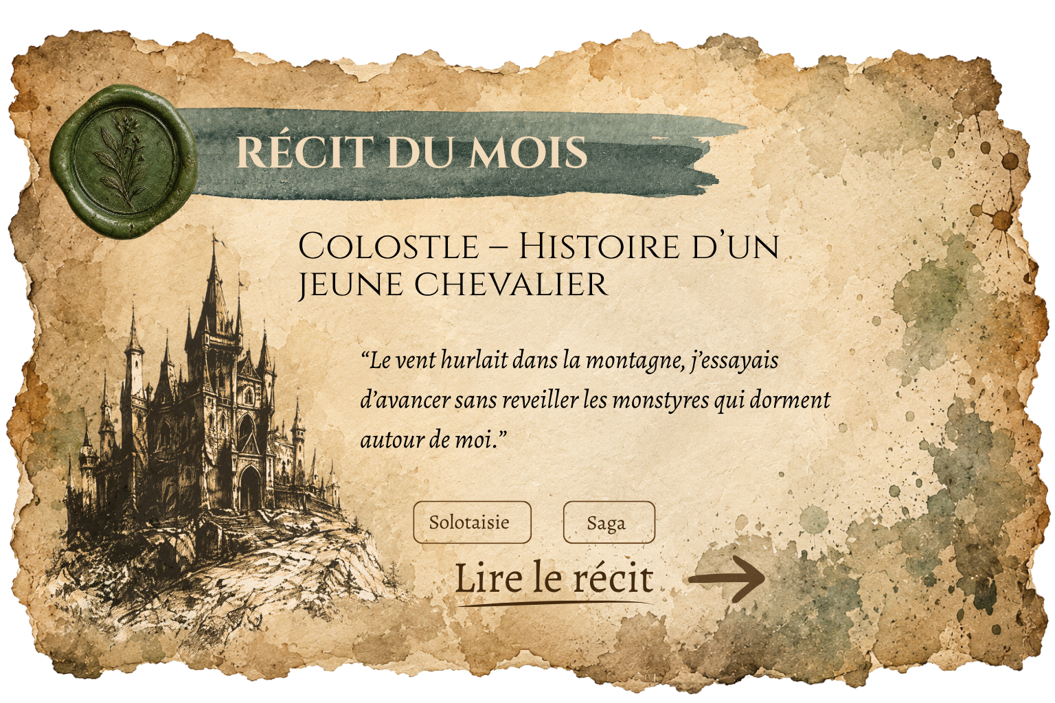 Récit de jeu de rôle en solo présenté sur un parchemin ancien, issu des Archives de la communauté JDR Solo.
