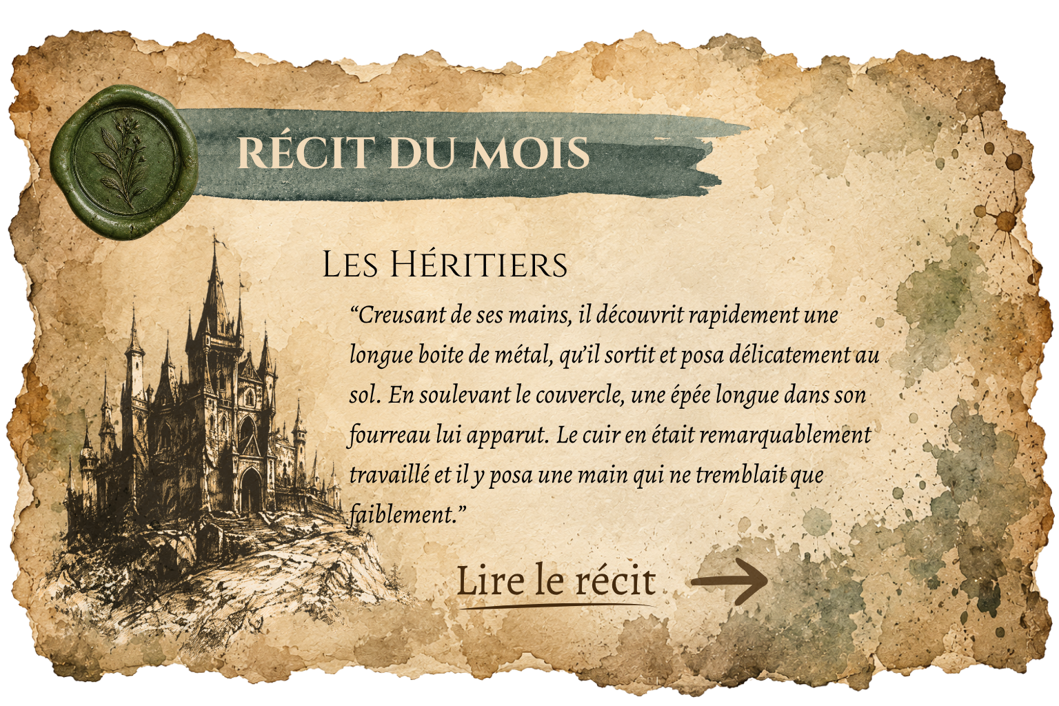 Récit de jeu de rôle en solo présenté sur un parchemin ancien, issu des Archives de la communauté JDR Solo.